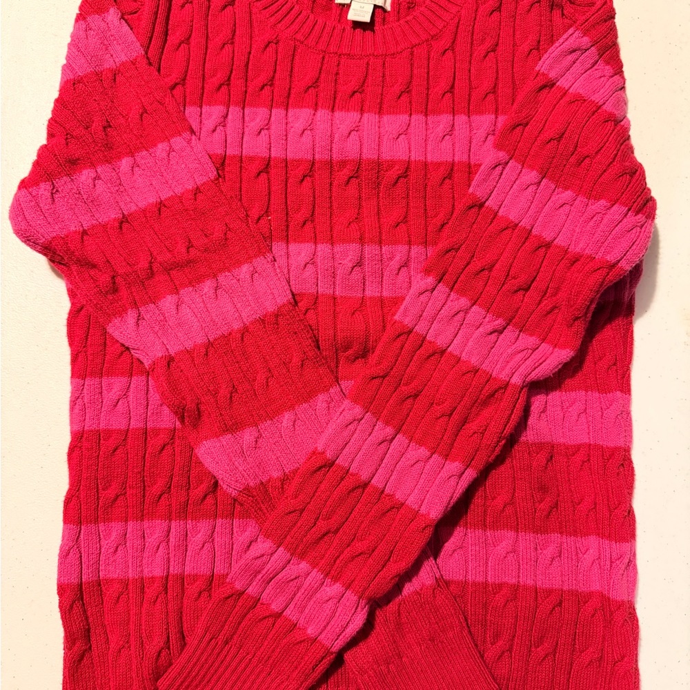 Charter Club Women's Red and Pink Striped Sweater